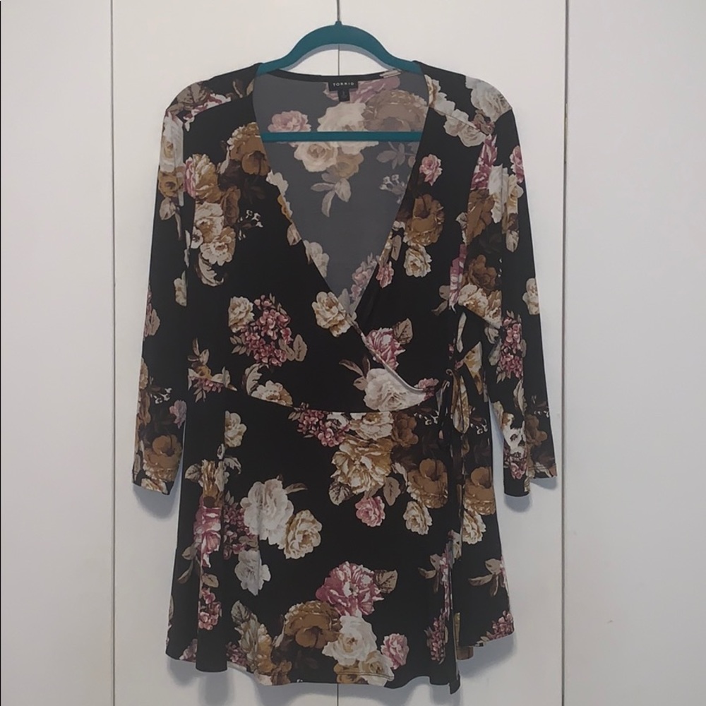 Wrap tie v-neck blouse